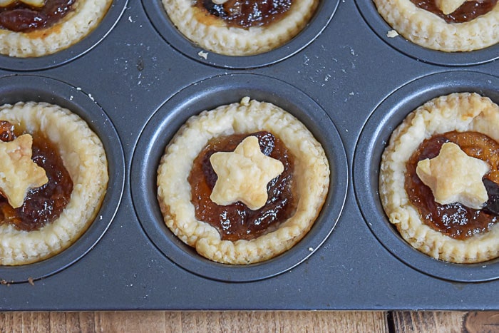Holiday baking planner and recipes: overhead view of Mini Mincemeat Pies fresh from the oven