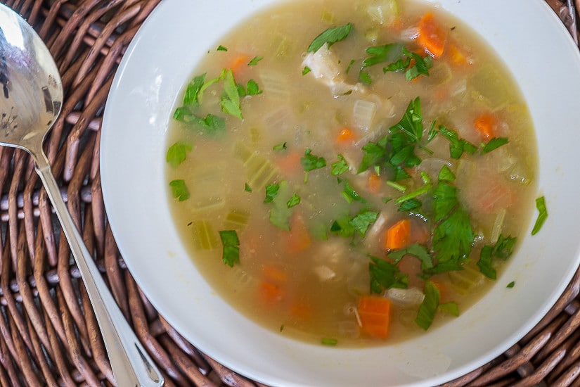 Need a recipe for a low fat, easy dinner? This'creamy' turkey soup uses a secret ingredient to replace the flour/cream and produces the creamy texture of this delicious soup. Low Fat,Healthy and Gluten Free.