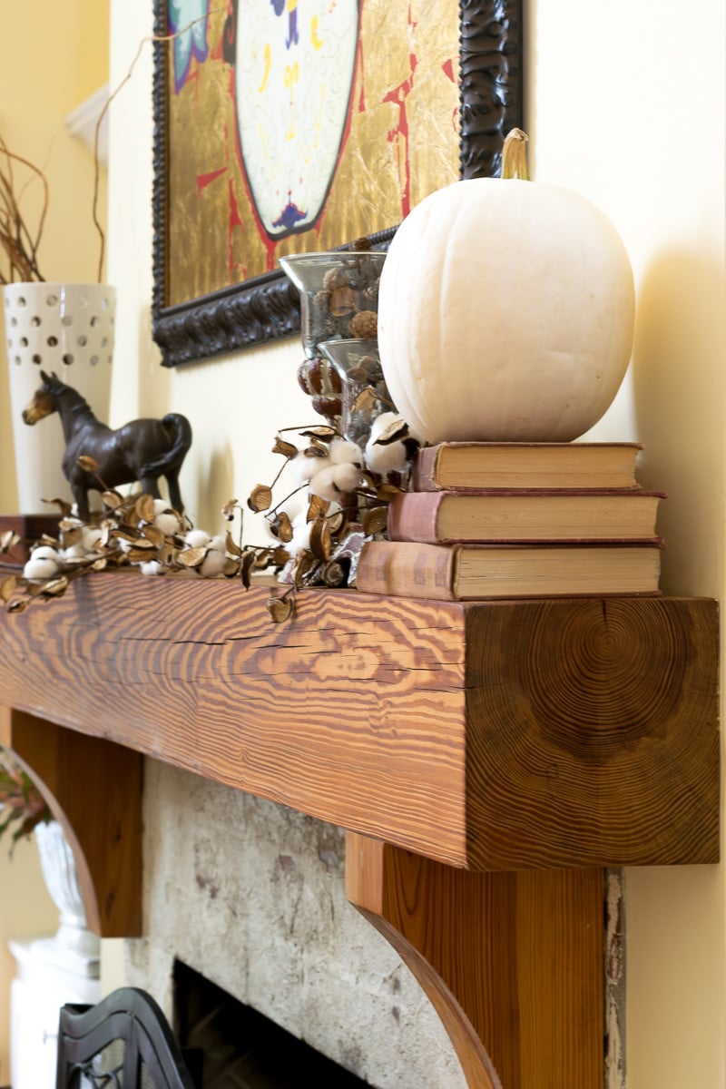 Fall mantle featuring natural decor elements