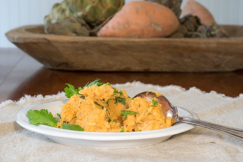 Mashed sweet potatoes with cilantro and cumin