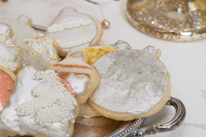 Painted Mixed Metal Sugar Cookies with non-pareils, gold glitter and sugar