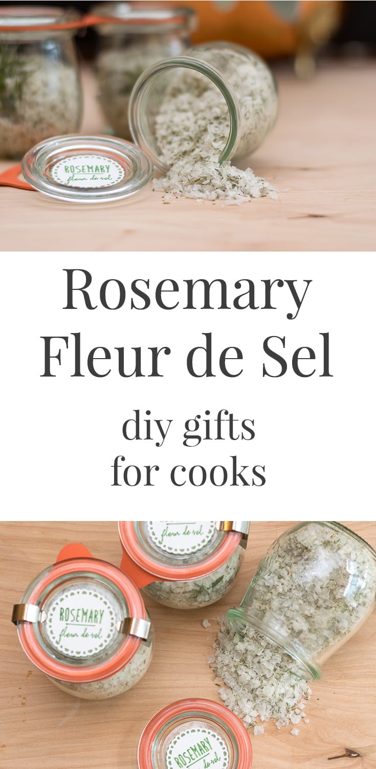 I love making gifts from my kitchen for the holidays. Rosemary Fleur de Sel is so easy to make but will be so appreciated by busy cooks this Christmas. One of three recipes for easy DIY gifts for cooks and foodies.