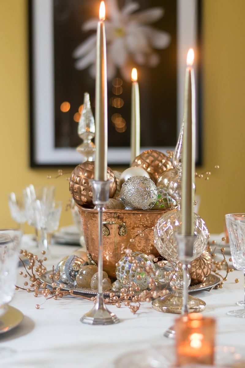 Mixed Metals Table Setting and Centerpiece
