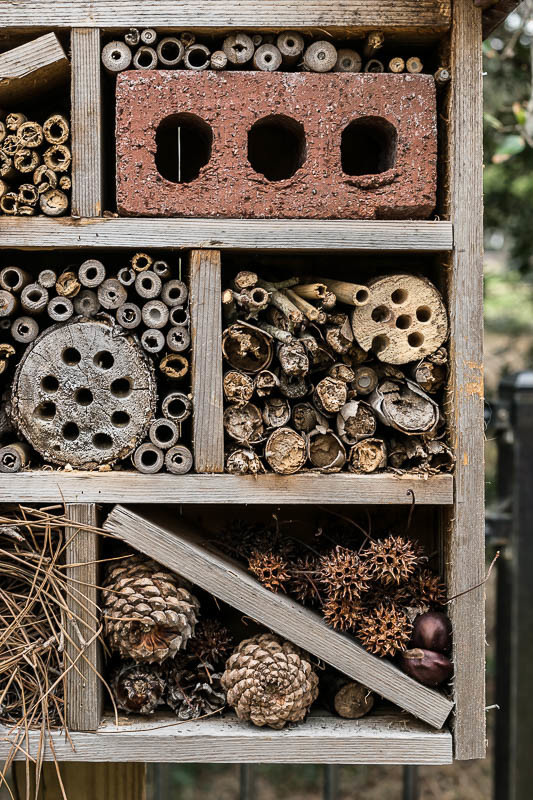 Close up of rooms in DIY Insect Hotel
