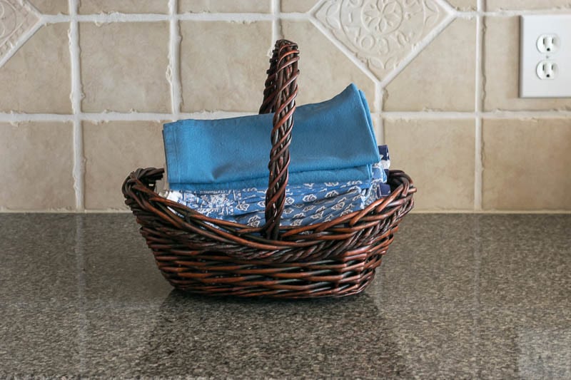 Home downsizing tips: With drawer space at a premium, napkins will be held in a basket on the counter.